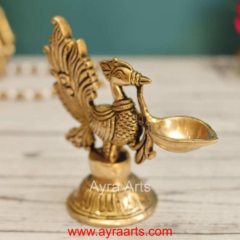 Brass Peacock Single Wick Diya - 5 Inch Height