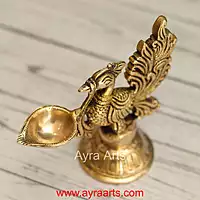 Brass Peacock Single Wick Diya - 5 Inch Height