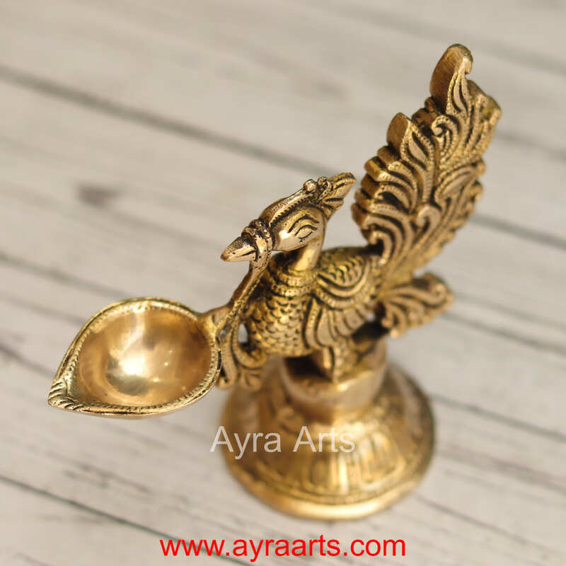 Brass Peacock Single Wick Diya - 5 Inch Height