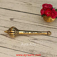 Jai Shri Ram Pure Brass Hanuman Ji Gada for Mandir Home Decor - 6.5 Inch Length