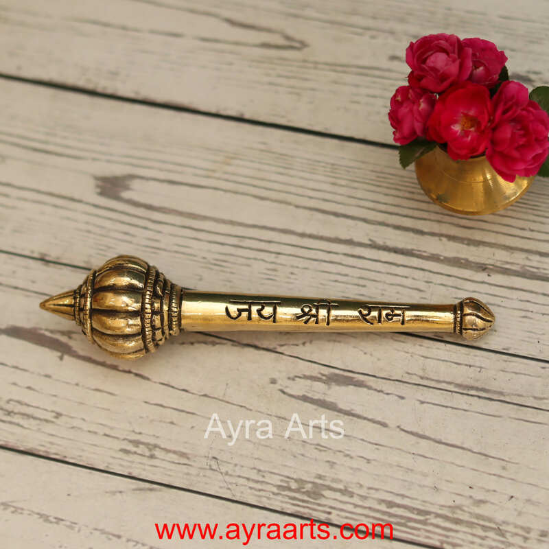 Jai Shri Ram Pure Brass Hanuman Ji Gada for Mandir Home Decor - 6.5 Inch Length