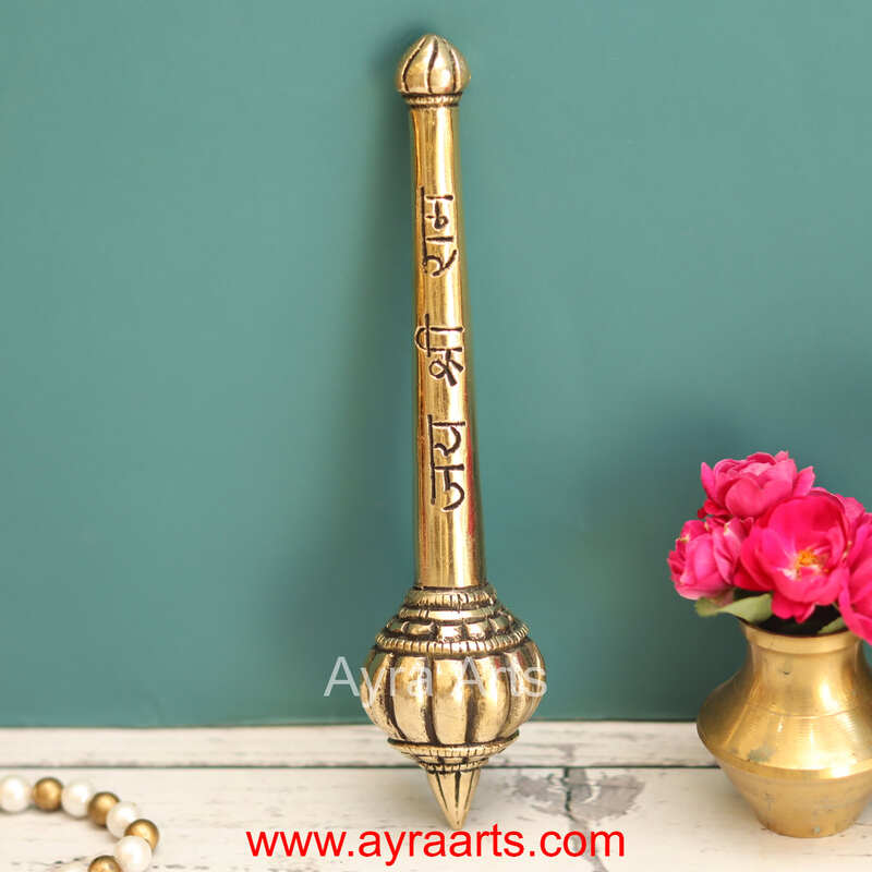 Jai Shri Ram Pure Brass Hanuman Ji Gada for Mandir Home Decor - 6.5 Inch Length
