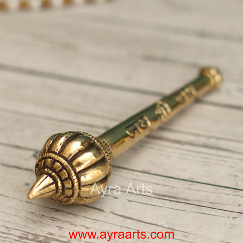 Jai Shri Ram Pure Brass Hanuman Ji Gada for Mandir Home Decor - 6.5 Inch Length