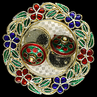 Blue Red Green Gold Enamel Round Kumkum Dibbi Plate
