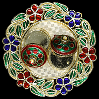 Blue Red Green Gold Enamel Round Kumkum Dibbi Plate