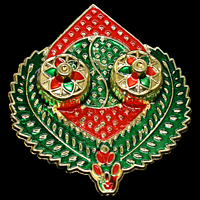 Leaf Narial Red Green Gold Kumkum Dibbi Set Leaf Narial Red Green Gold Kumkum Dibbi Set