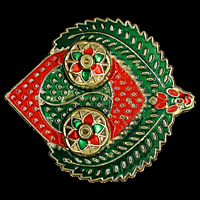 Leaf Narial Red Green Gold Kumkum Dibbi Set Leaf Narial Red Green Gold Kumkum Dibbi Set
