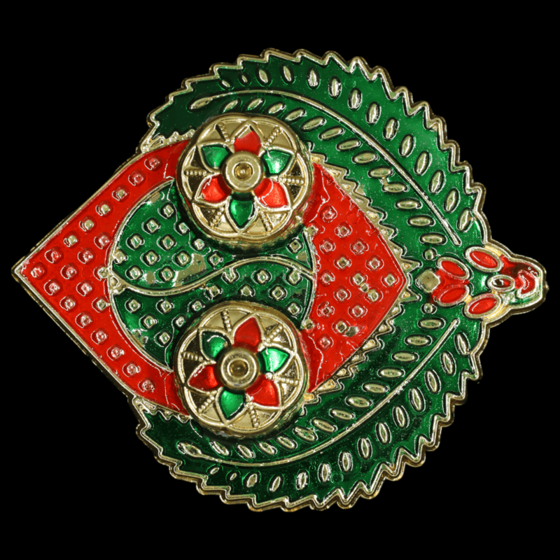 Leaf Narial Red Green Gold Kumkum Dibbi Set Leaf Narial Red Green Gold Kumkum Dibbi Set