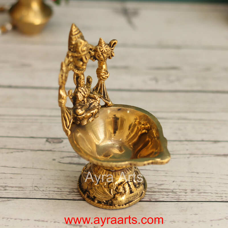 Brass Tirupati Balaji with Goddess Lakshmi Diya Oil Lamp Divine Diya - 5 Inch Height