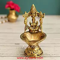 Brass Tirupati Balaji with Goddess Lakshmi Diya Oil Lamp Divine Diya - 5 Inch Height