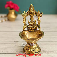 Brass Tirupati Balaji with Goddess Lakshmi Diya Oil Lamp Divine Diya - 5 Inch Height