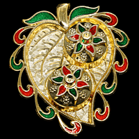 Leaf Small Gold Green Red Kumkum Dibbi Set Cut Design Leaf Small Gold Green Red Kumkum Dibbi Set Cut Design