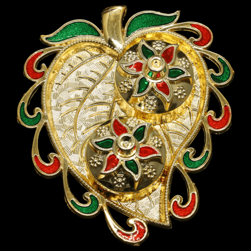 Leaf Small Gold Green Red Kumkum Dibbi Set Cut Design Leaf Small Gold Green Red Kumkum Dibbi Set Cut Design