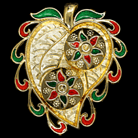 Leaf Small Gold Green Red Kumkum Dibbi Set Cut Design Leaf Small Gold Green Red Kumkum Dibbi Set Cut Design