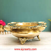 Brass Four Wick Diya Urli - 10 Inch Lenght
