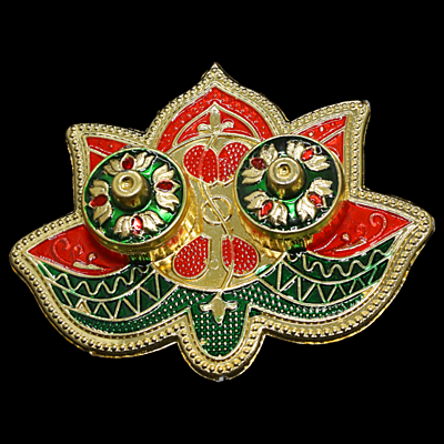 Red Green Gold Single Flower Kumkum Dibbi Set Big