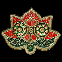 Red Green Gold Single Flower Kumkum Dibbi Set Big