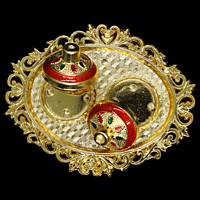 Gold Red Oval Plate Kumkum Dibbi Set Gold Red Oval Plate Kumkum Dibbi Set