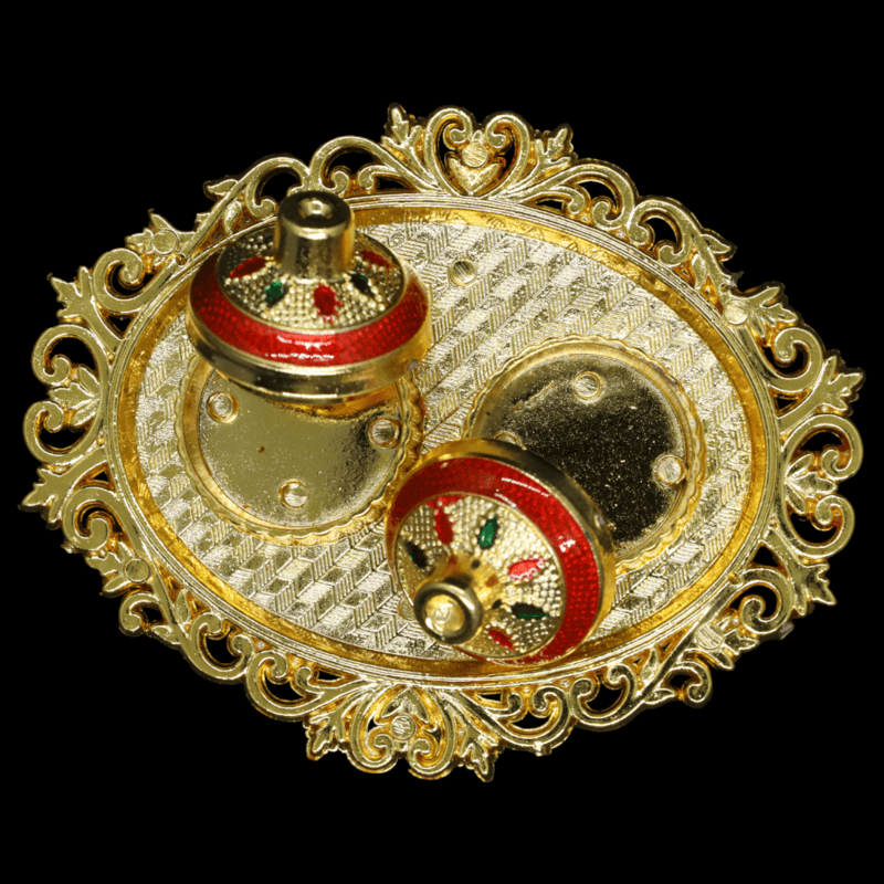 Gold Red Oval Plate Kumkum Dibbi Set Gold Red Oval Plate Kumkum Dibbi Set