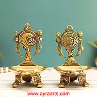 Brass Shanku Chakra Deepam Set - 5.5 Inch Height