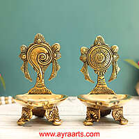 Brass Shanku Chakra Deepam Set - 5.5 Inch Height