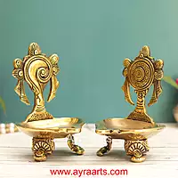 Brass Shanku Chakra Deepam Set - 5.5 Inch Height