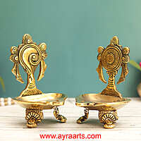 Brass Shanku Chakra Deepam Set - 5.5 Inch Height