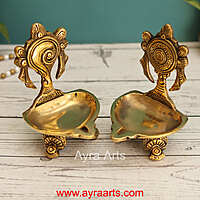 Brass Shanku Chakra Deepam Set - 5.5 Inch Height