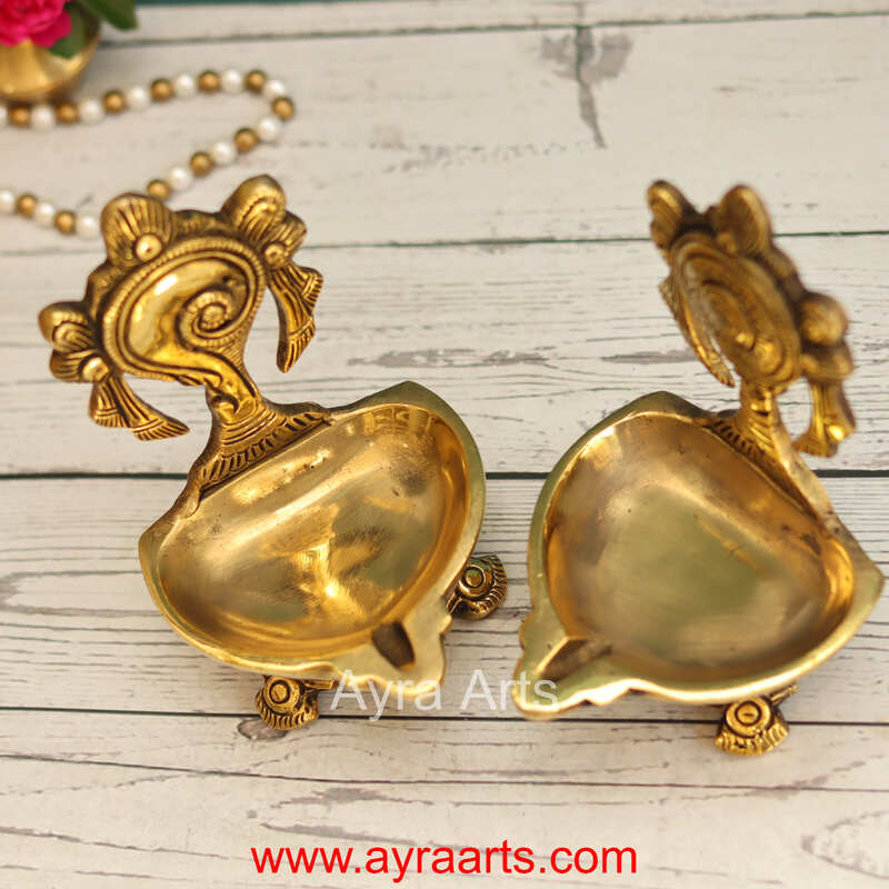 Brass Shanku Chakra Deepam Set - 5.5 Inch Height