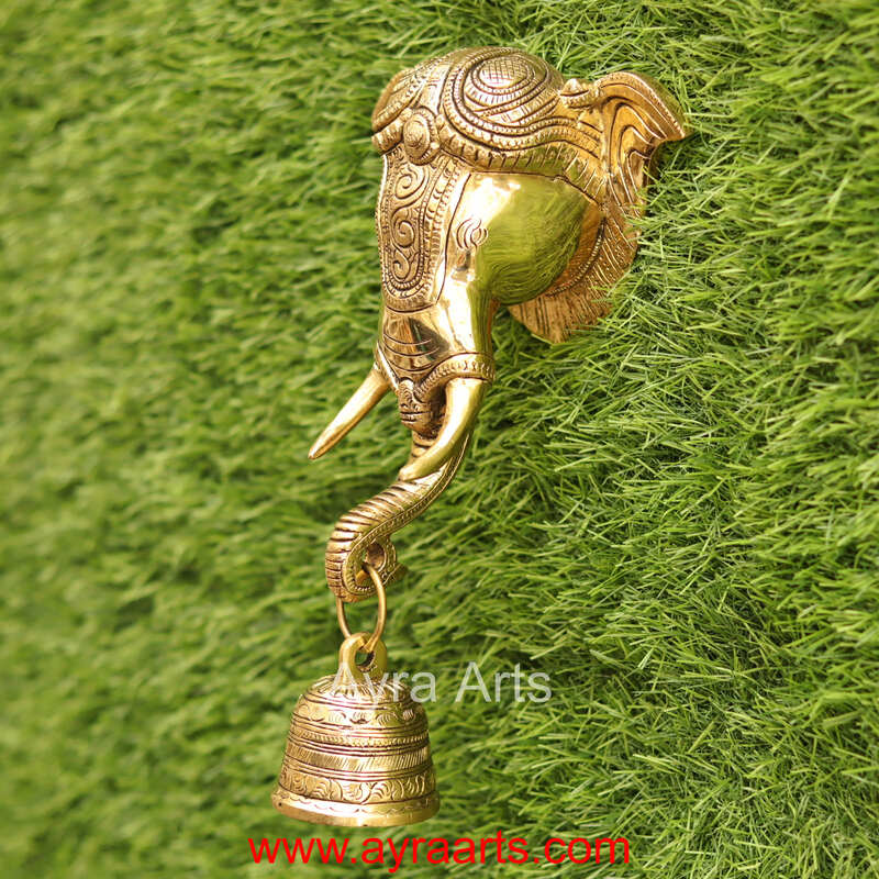 Brass Elephant Wall Hanging With Bell - 5.5 Inch Lenght