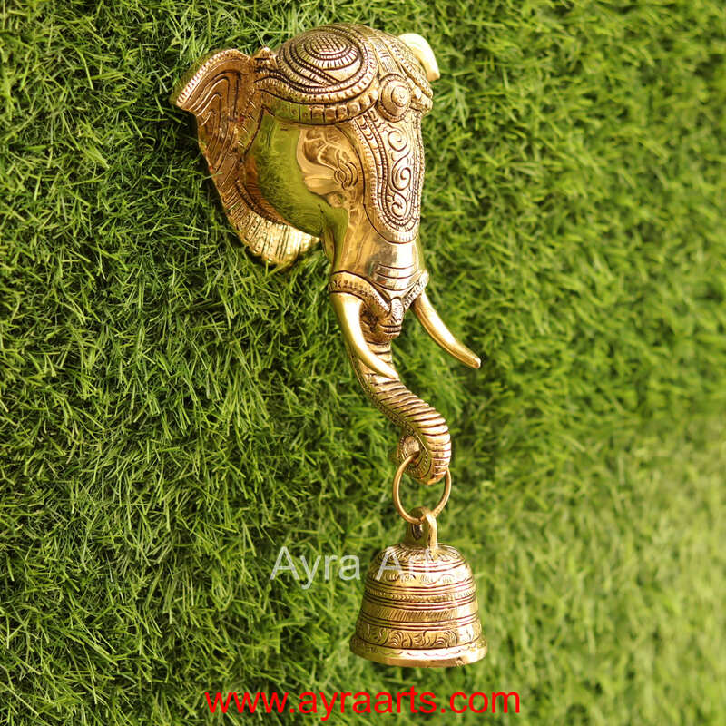 Brass Elephant Wall Hanging With Bell - 5.5 Inch Lenght