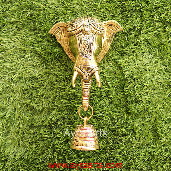 Brass Elephant Wall Hanging With Bell - 5.5 Inch Lenght