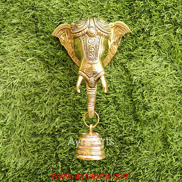 Brass Elephant Wall Hanging With Bell - 5.5 Inch Lenght