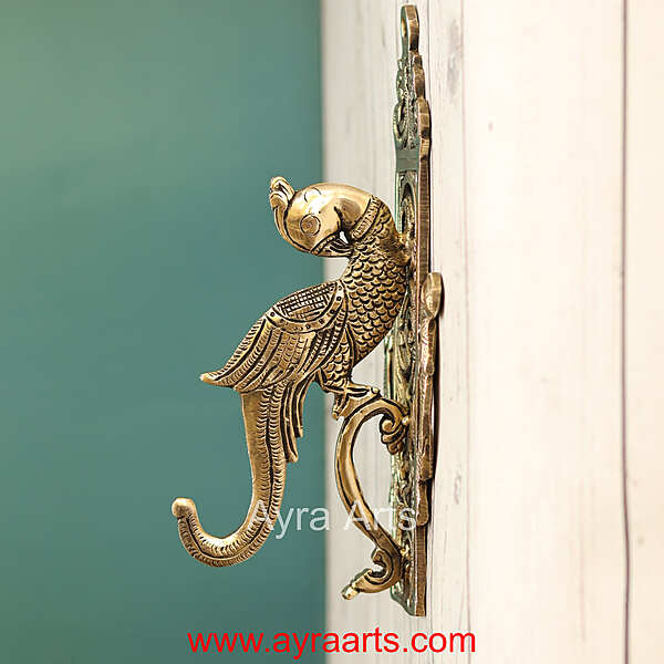 Brass Peacock Wall Bracket - 10 Inch Height