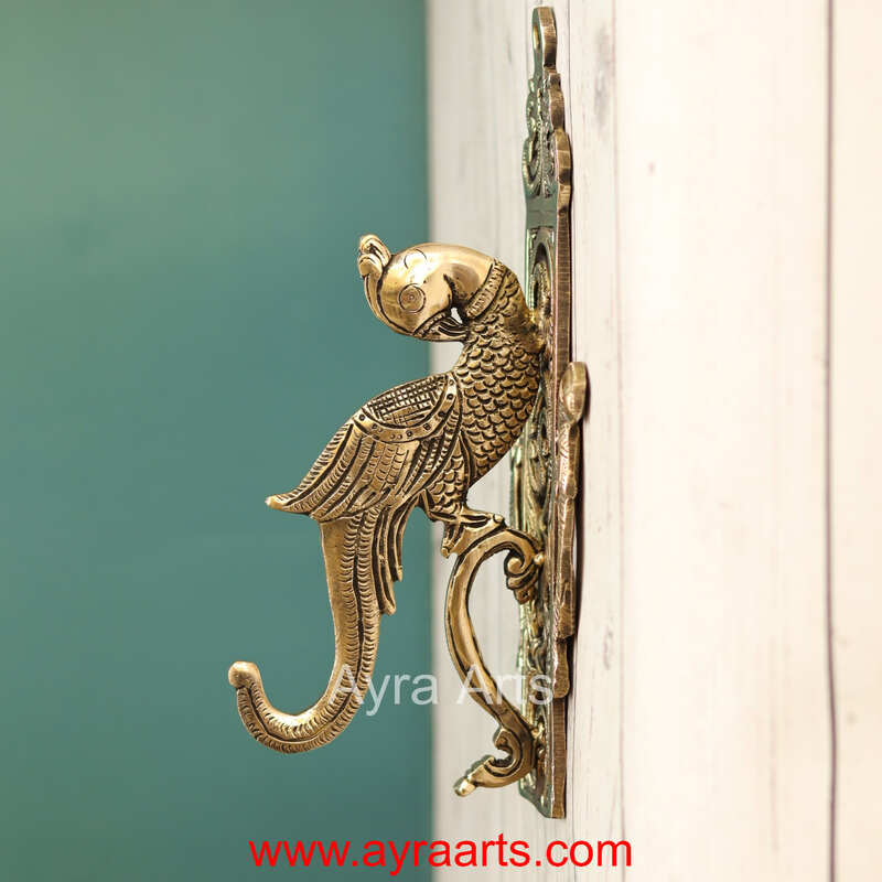 Brass Peacock Wall Bracket - 10 Inch Height