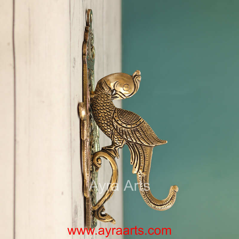Brass Peacock Wall Bracket - 10 Inch Height