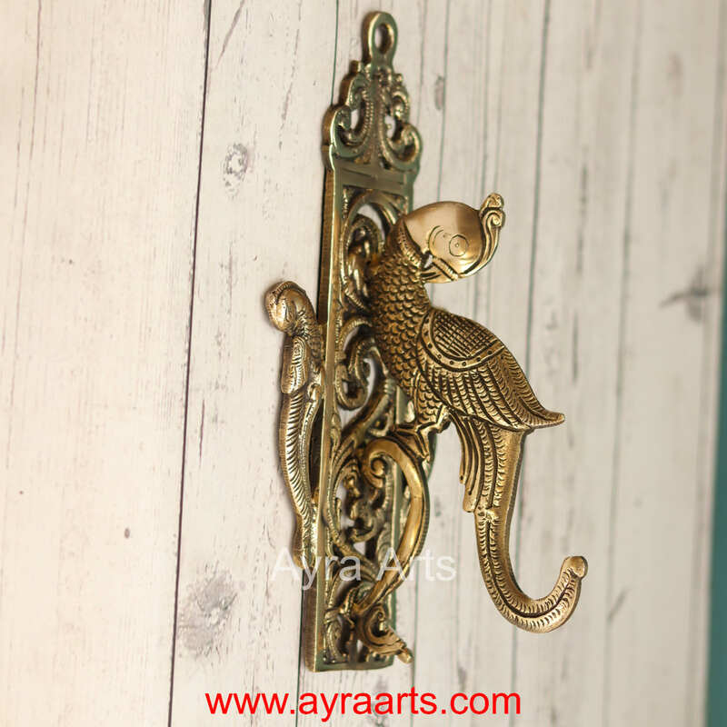 Brass Peacock Wall Bracket - 10 Inch Height
