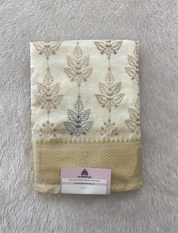 Meenakshi – The Tussar Saree With Leaves Embroidery SWS229