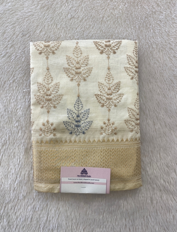 Meenakshi – The Tussar Saree With Leaves Embroidery SWS229