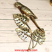 Brass Tropical Parrot with Leaves Wall Decor Set - 12.5 Inch Height
