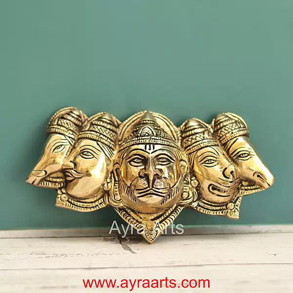 Brass Hanuman Panchamukha Wall Hanging - 6.8 Inch Lenght