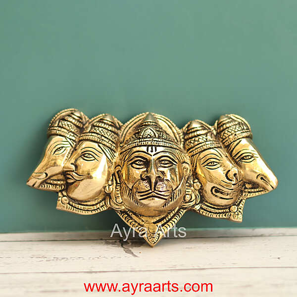Brass Hanuman Panchamukha Wall Hanging - 6.8 Inch Lenght