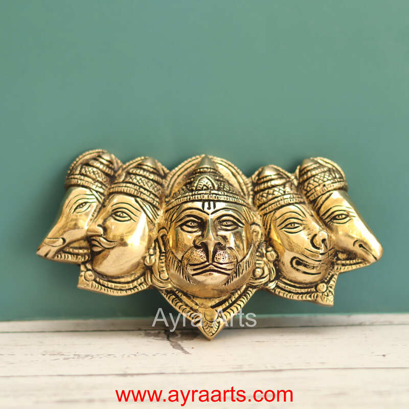 Brass Hanuman Panchamukha Wall Hanging - 6.8 Inch Lenght