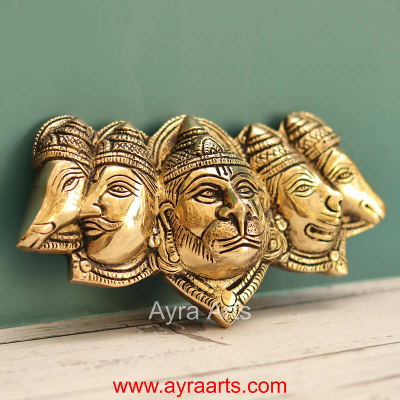 Brass Hanuman Panchamukha Wall Hanging - 6.8 Inch Lenght