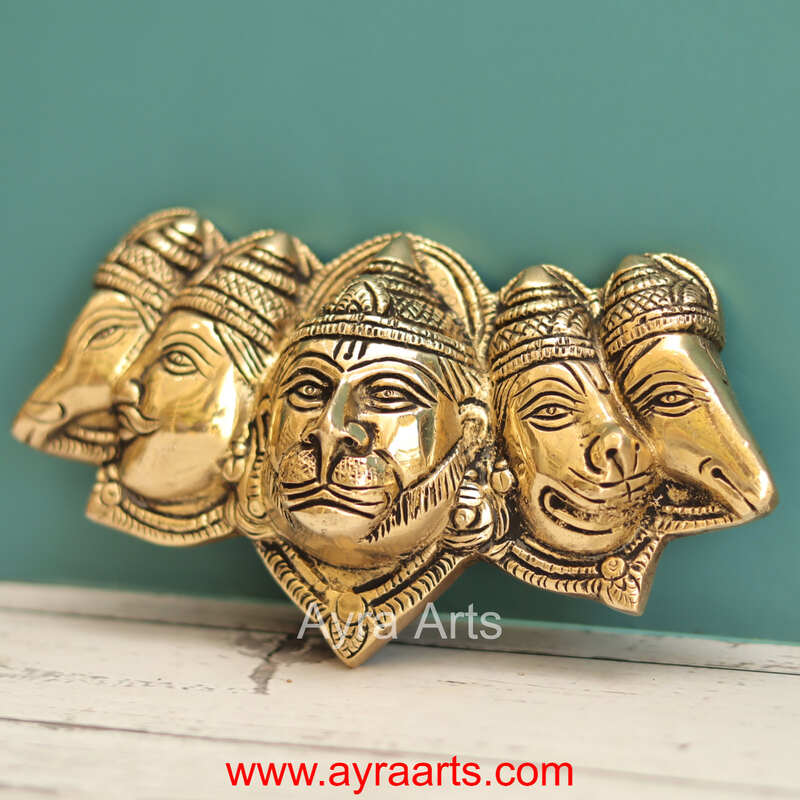 Brass Hanuman Panchamukha Wall Hanging - 6.8 Inch Lenght