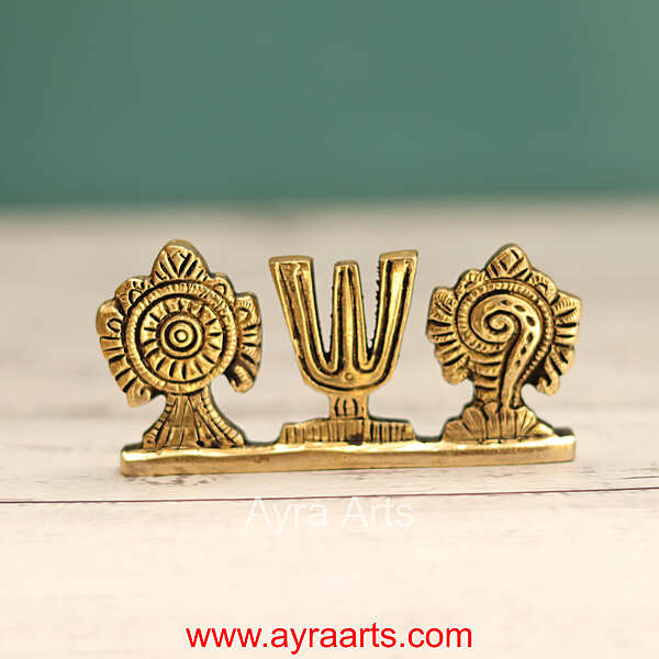 Brass Shank Chakra Namah Table Top Car Dashboard Decor - 2 Inch Height