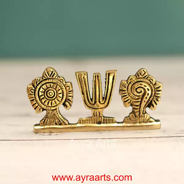Brass Shank Chakra Namah Table Top Car Dashboard Decor - 2 Inch Height