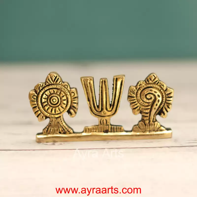 Brass Shank Chakra Namah Table Top Car Dashboard Decor - 2 Inch Height