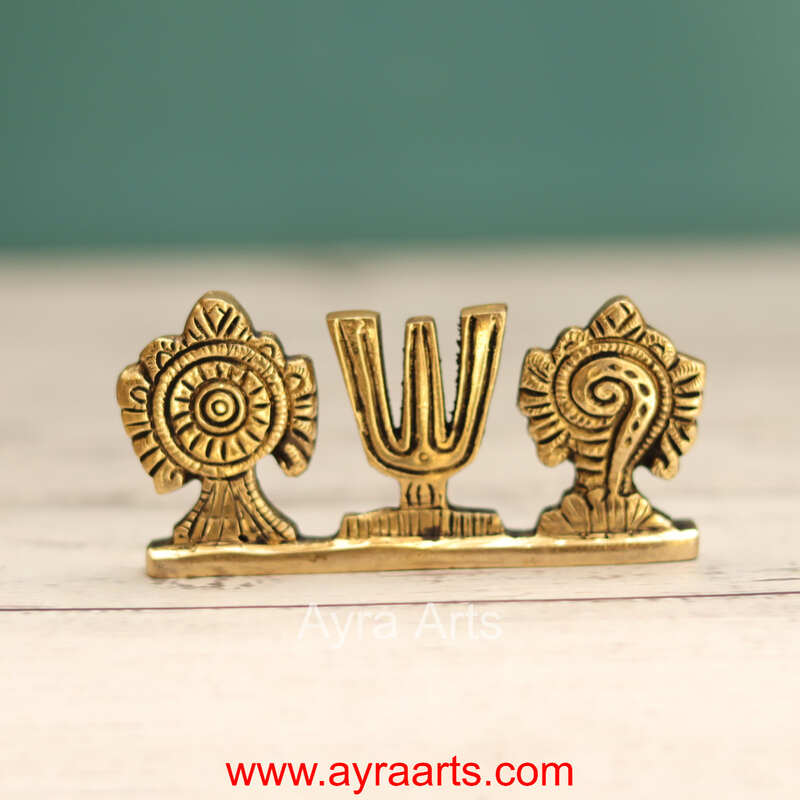 Brass Shank Chakra Namah Table Top Car Dashboard Decor - 2 Inch Height