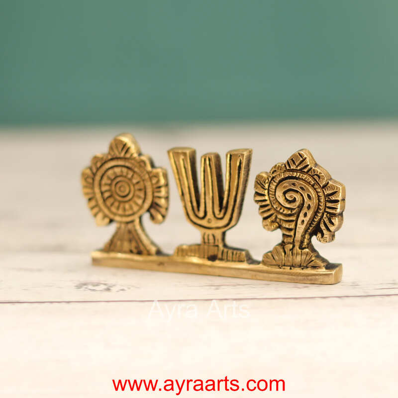 Brass Shank Chakra Namah Table Top Car Dashboard Decor - 2 Inch Height